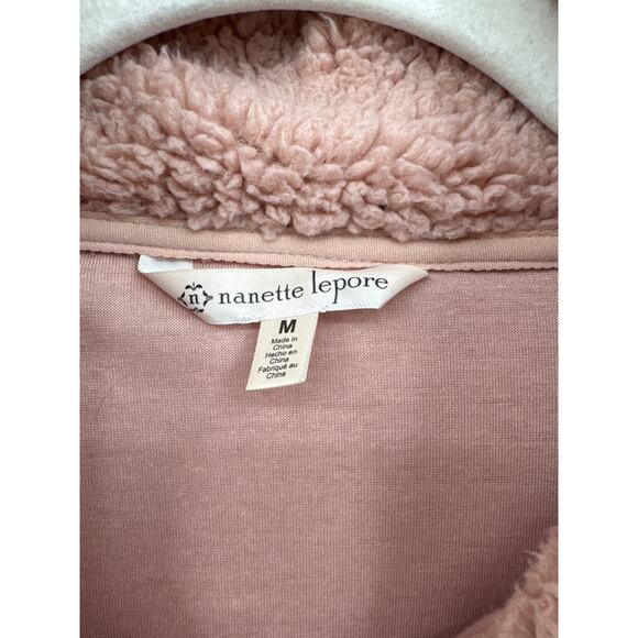 Nanette Lepore Teddy Bear Fleece Full Zip Jacket Pink Plush Sherpa Style Medium - Picture 2 of 5